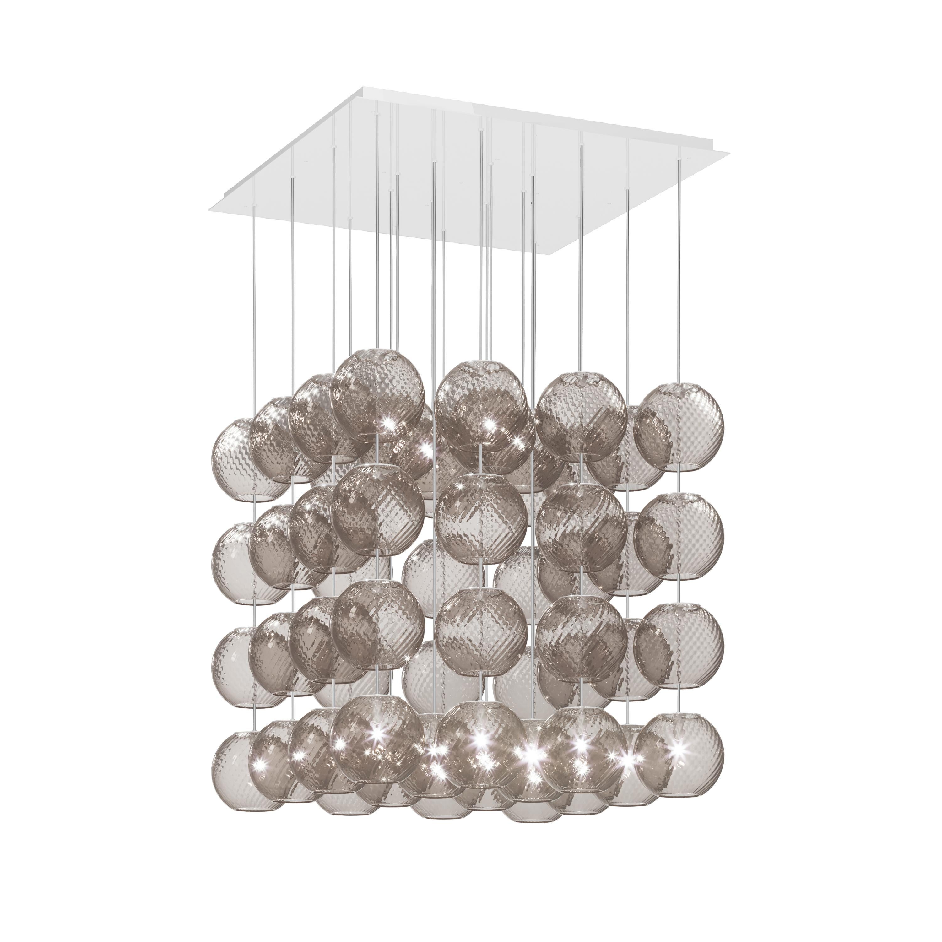 Modern Vistosi Pendant Light in Smoky Striped Glass And Glossy White Frame For Sale