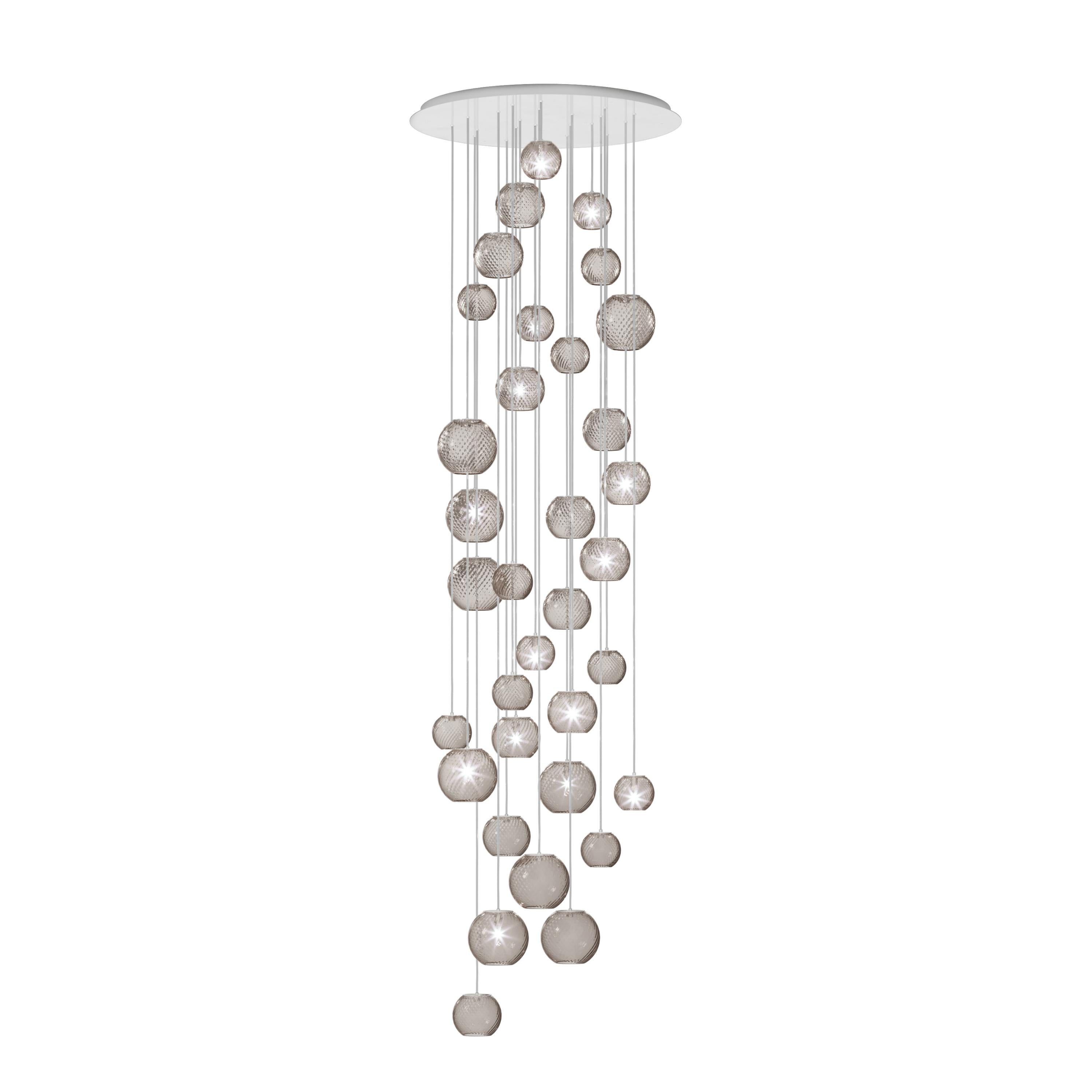 Modern Vistosi Pendant Light in Smoky Striped Glass And Glossy White Frame For Sale