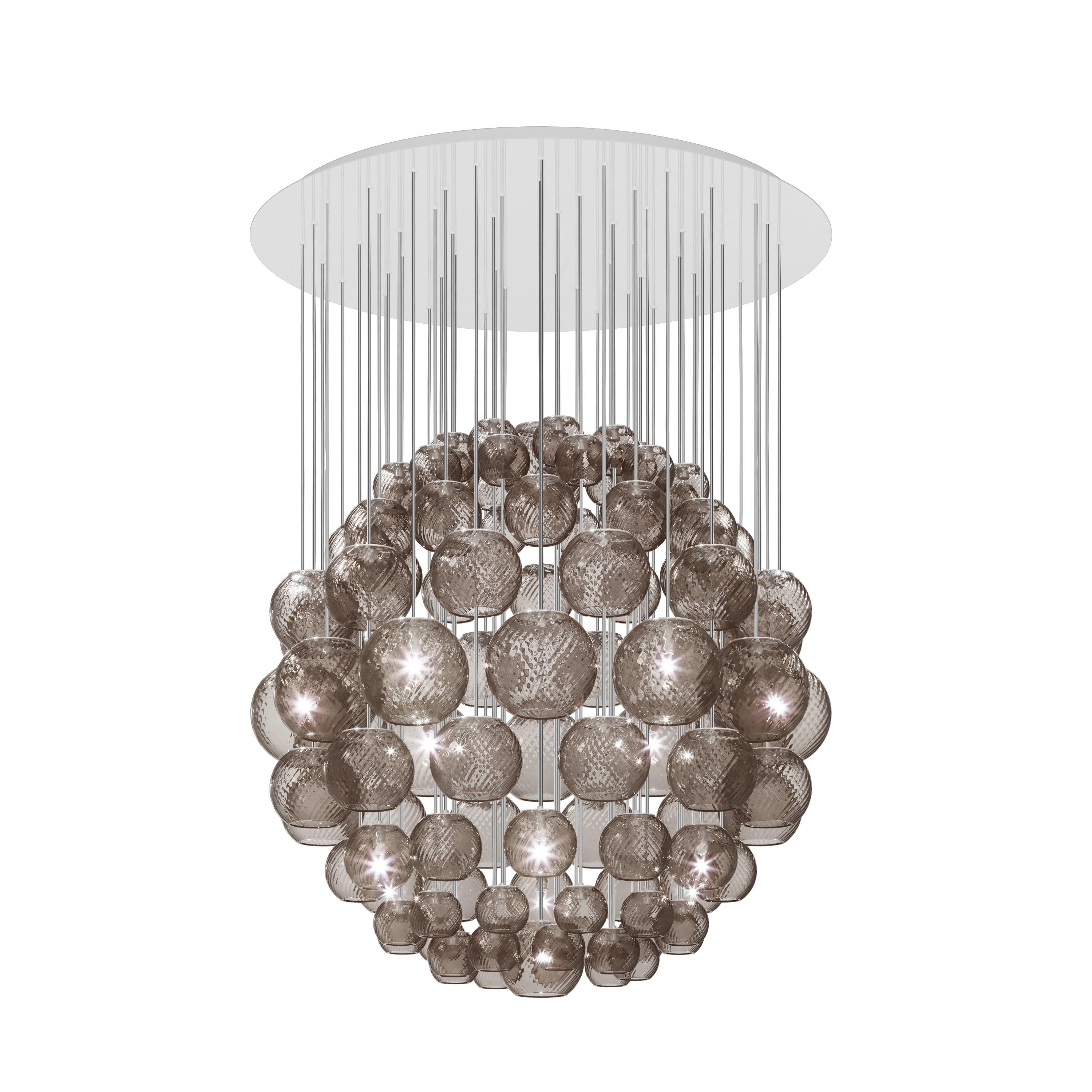 Modern Vistosi Pendant Light in Smoky Striped Glass And Glossy White Frame For Sale