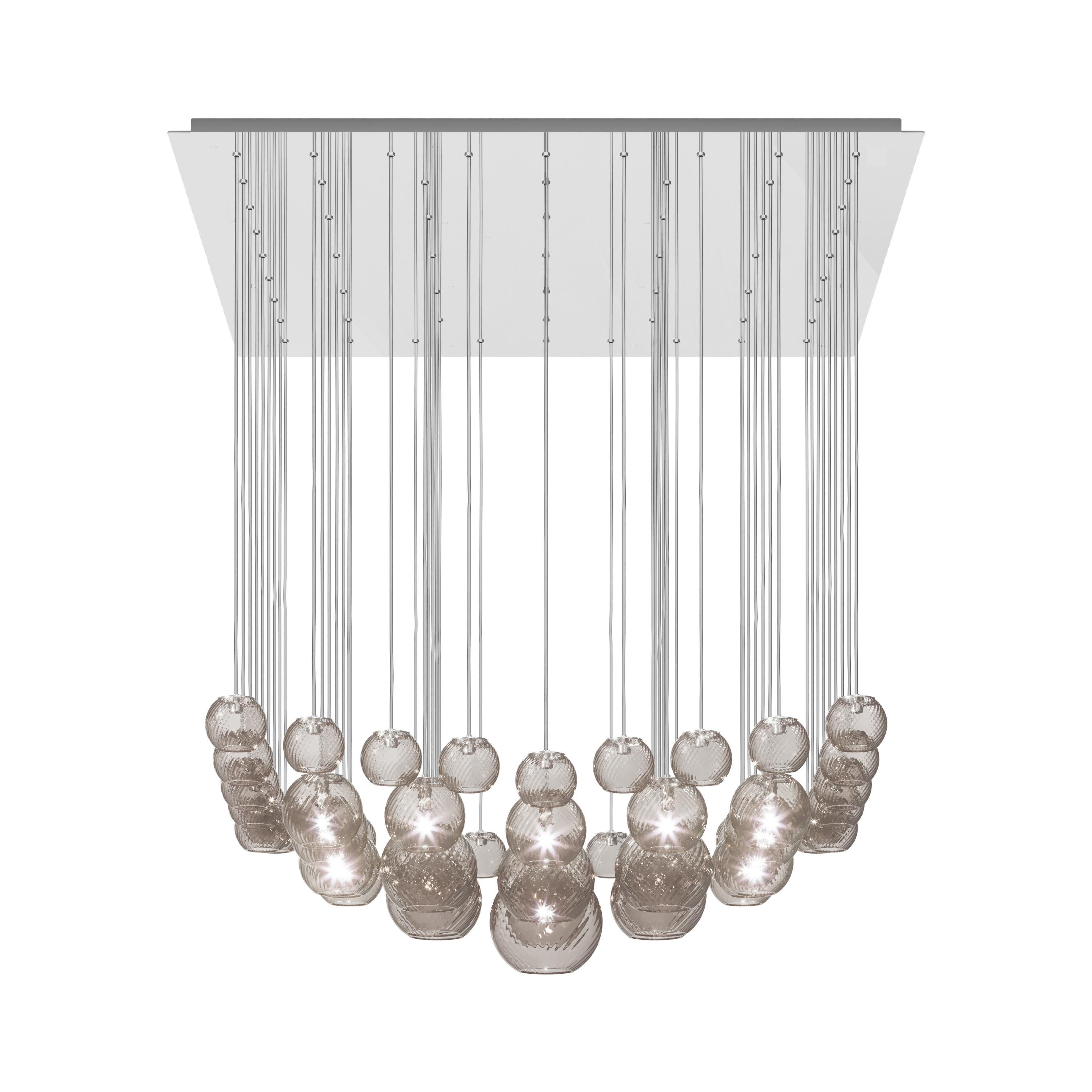Modern Vistosi Pendant Light in Smoky Striped Glass And Mirrored Steel Frame For Sale