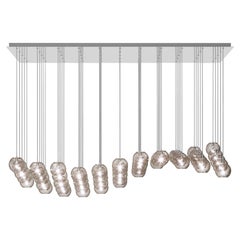 Lampe à suspension Vistosi en verre rayé fumé et cadre en acier miroir