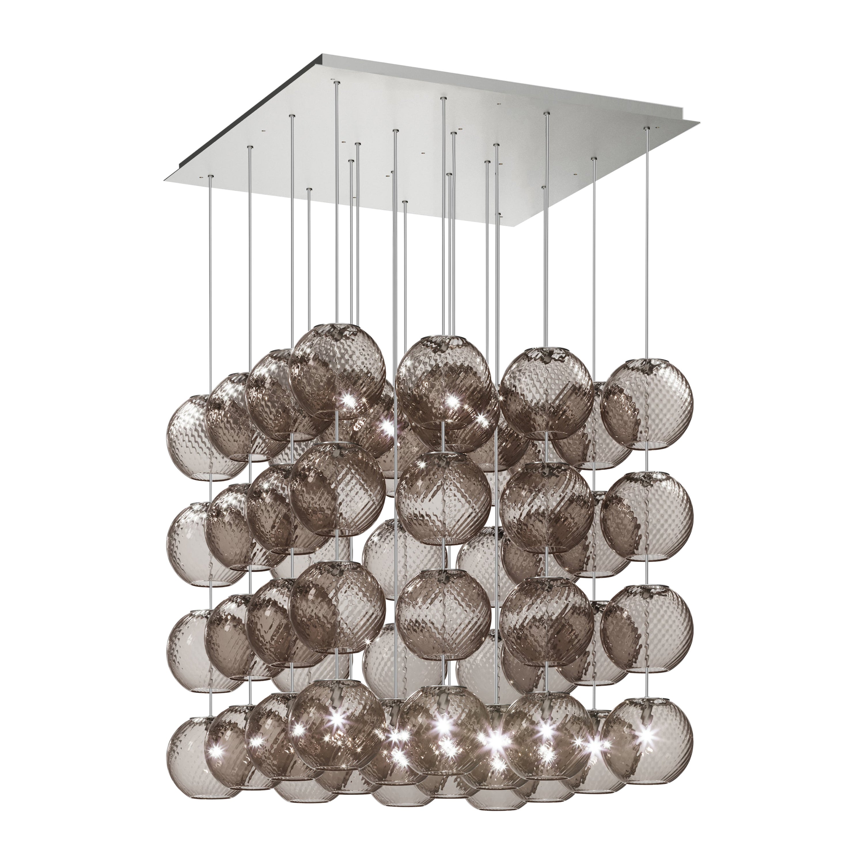 Lampe à suspension Vistosi en verre rayé fumé et cadre en nickel satiné