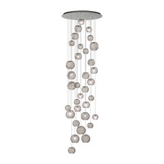 Lampe à suspension Vistosi en verre rayé fumé et cadre en nickel satiné