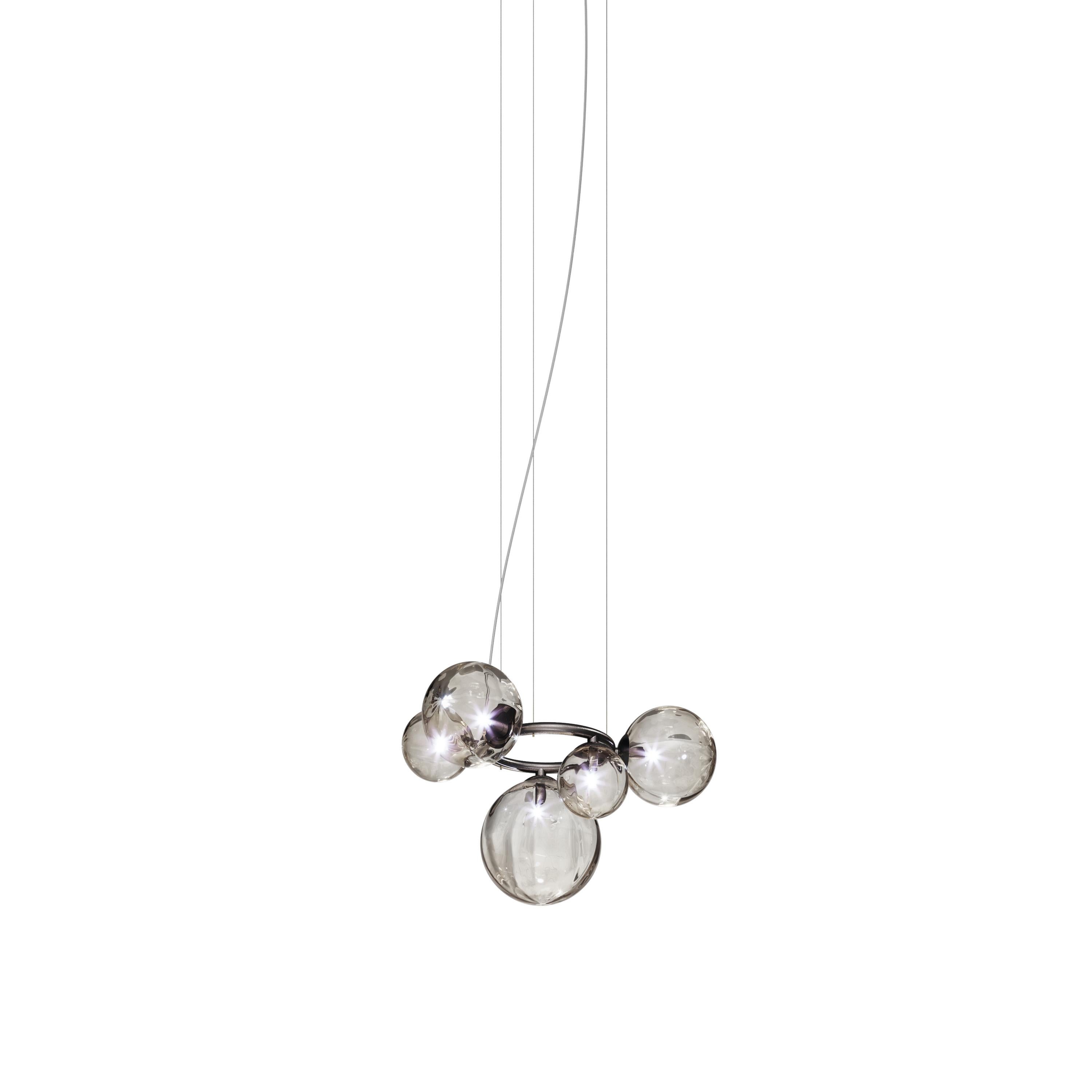 Italian Vistosi Pendant Light in Smoky Transparent Glass And Matt Black Frame For Sale