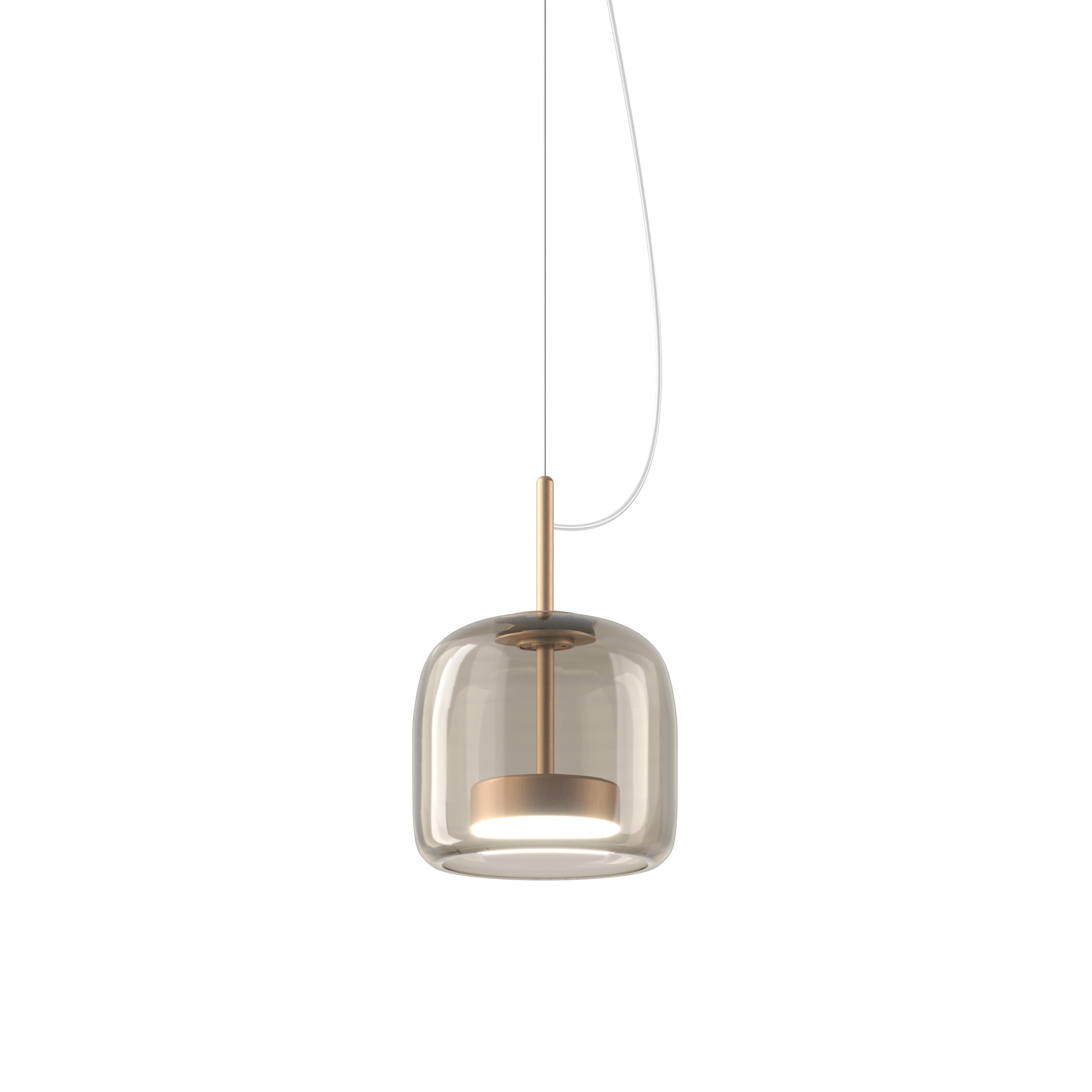 Moderne Lampe à suspension Vistosi en verre transparent fumé et finition dorée mate en vente