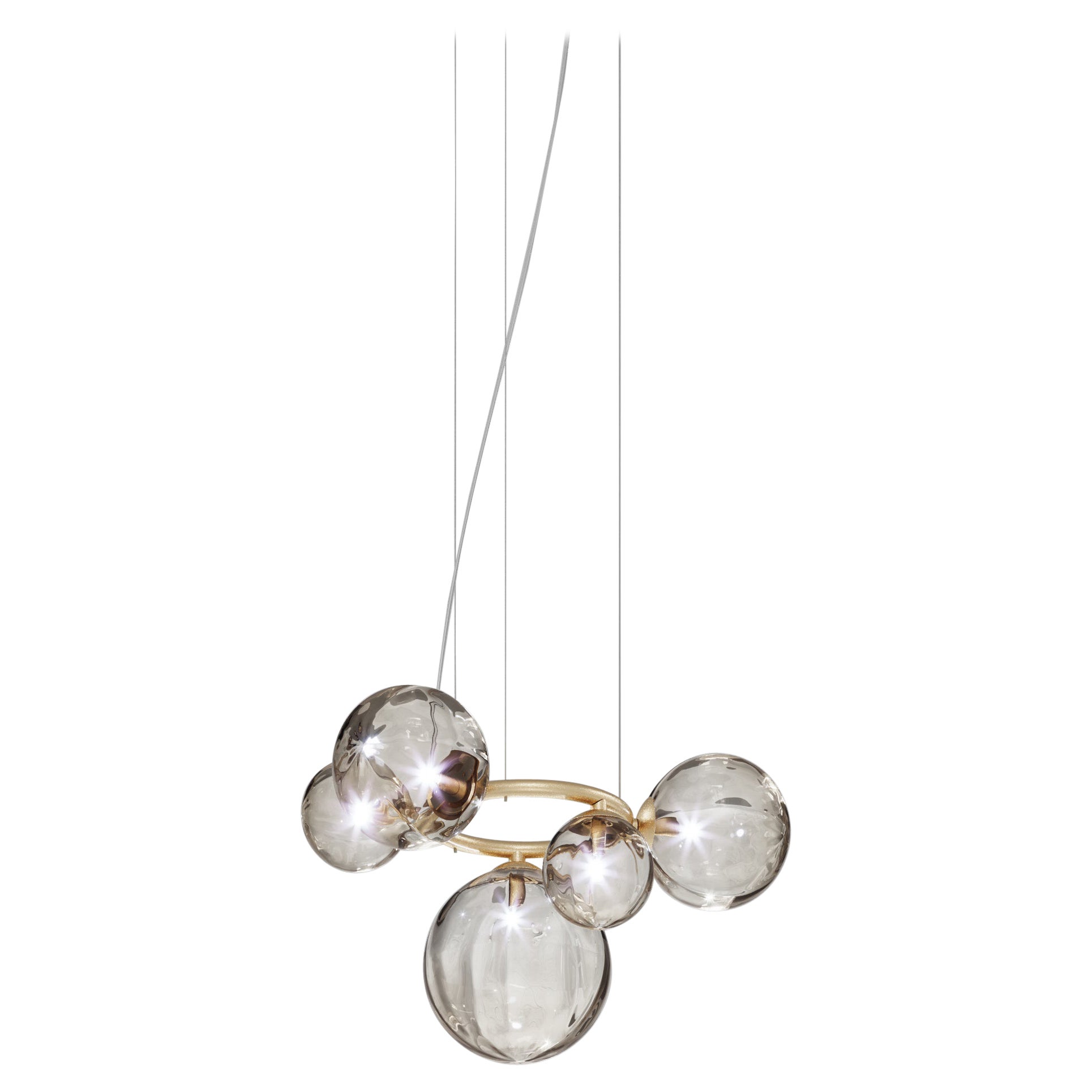 Lampe à suspension Vistosi en verre transparent fumé et cadre en or mat
