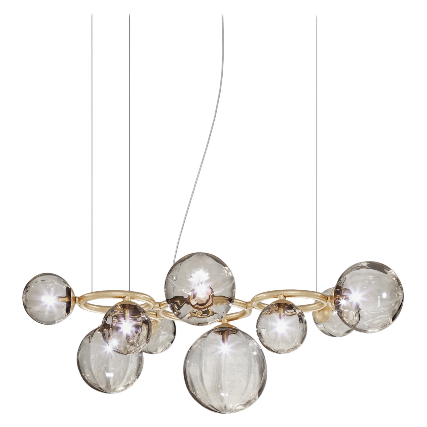 Lampe à suspension Vistosi en verre transparent fumé et cadre en or mat en vente