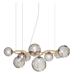 Vistosi Pendant Light in Smoky Transparent Glass And Matt Gold Frame