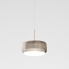 Lampe à suspension Vistosi en verre blanc fumé et finition dorée mate
