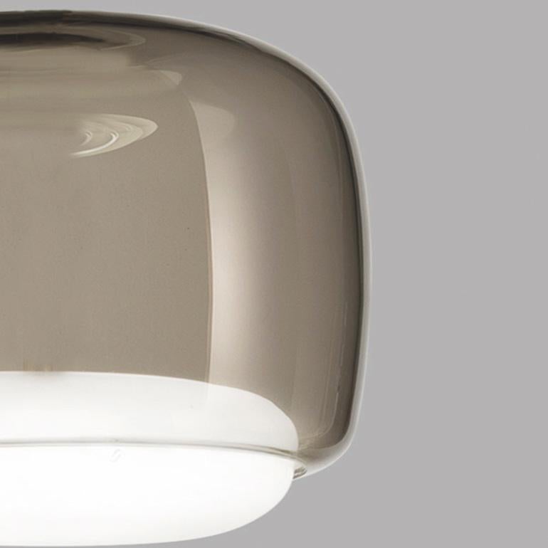 Italian Vistosi Pendant Light in Smoky White Glass And Matt Gold Finish For Sale
