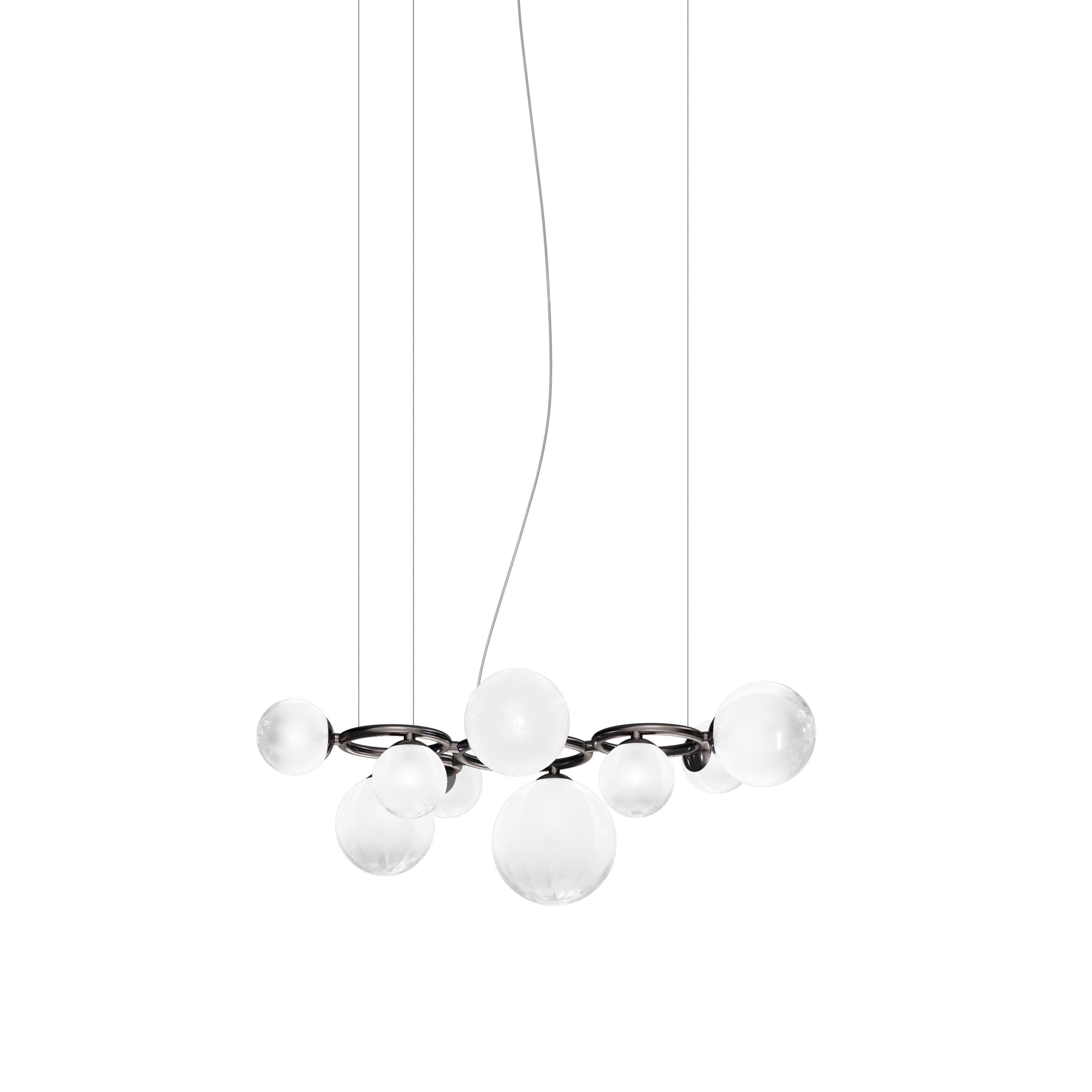 Italian Vistosi Pendant Light in White Shaded Glass And Matt Black Nickel Frame For Sale