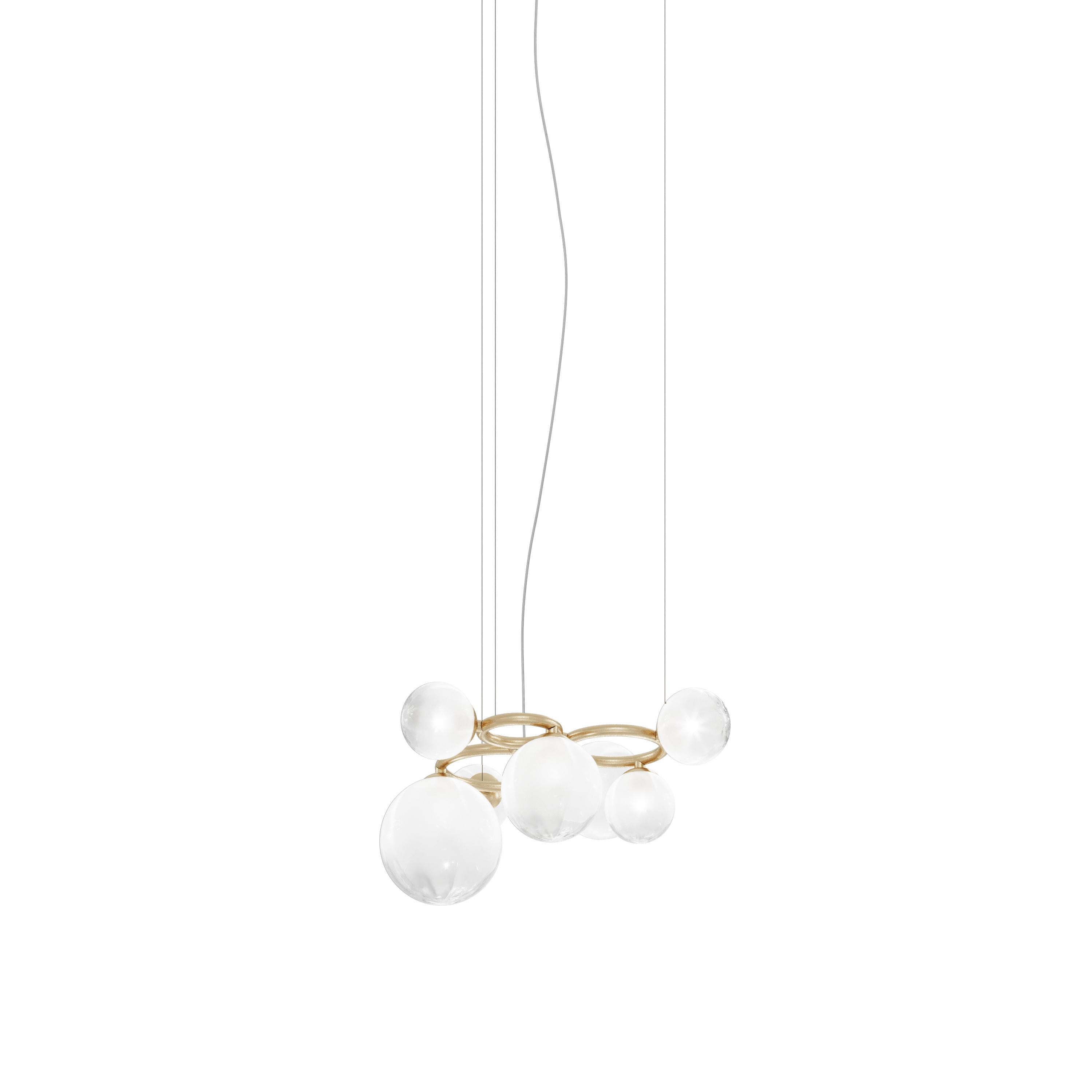 Italian Vistosi Pendant Light in White Shaded Glass And Matt Gold Frame For Sale