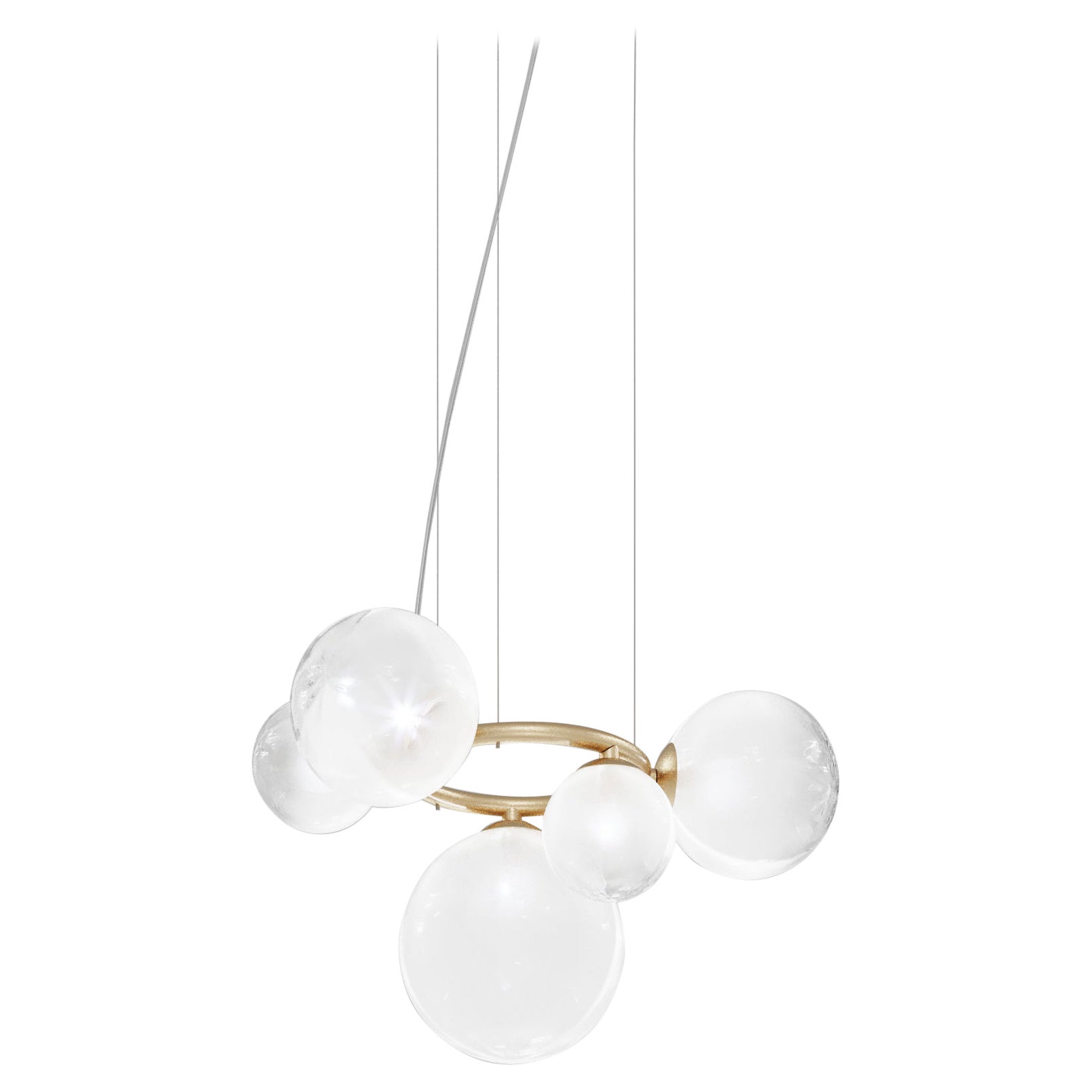Lampada a sospensione Vistosi in vetro bianco sfumato e montatura in oro opaco