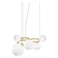 Lampada a sospensione Vistosi in vetro bianco sfumato e montatura in oro opaco