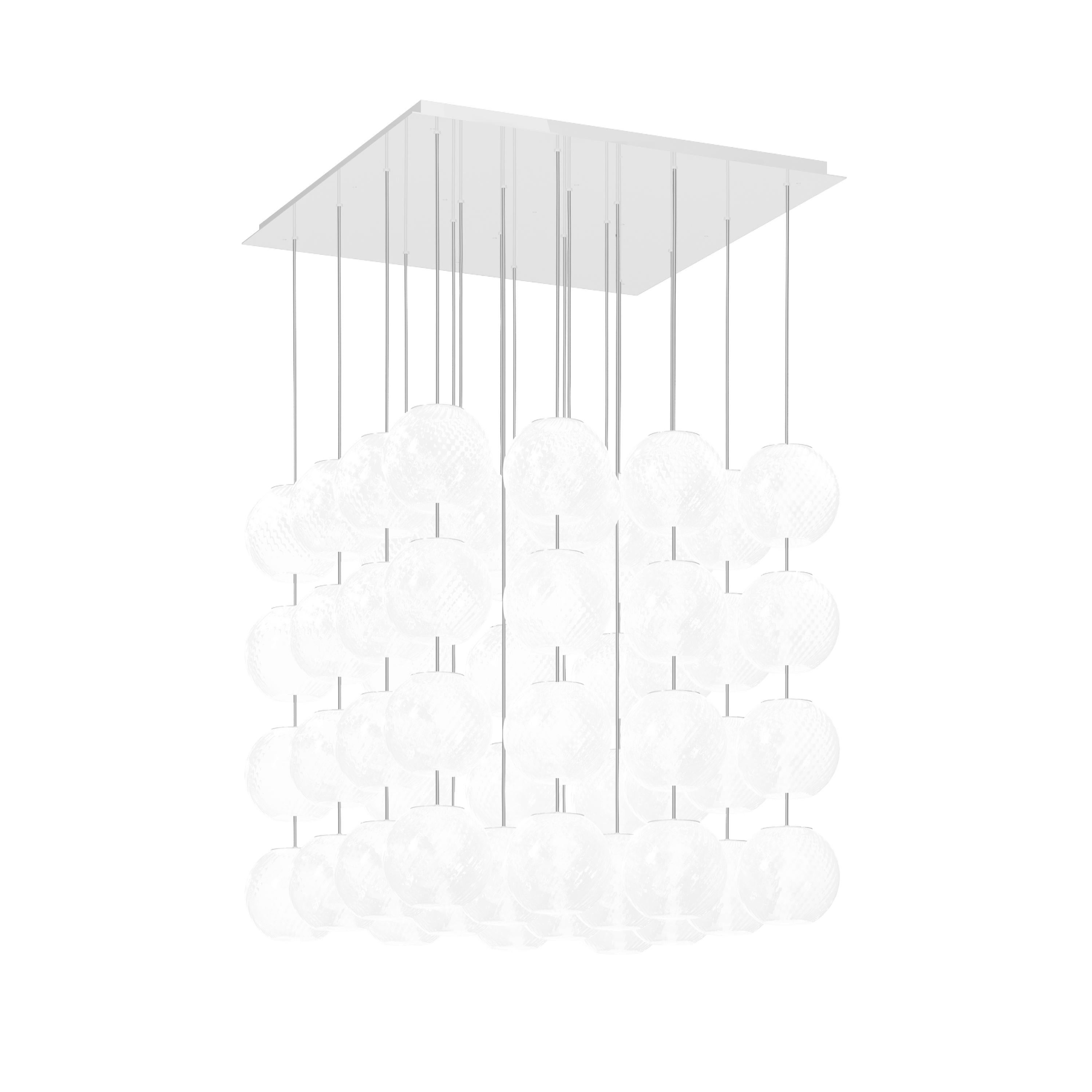 Modern Vistosi Pendant Light in White Striped Glass And Glossy White Frame For Sale
