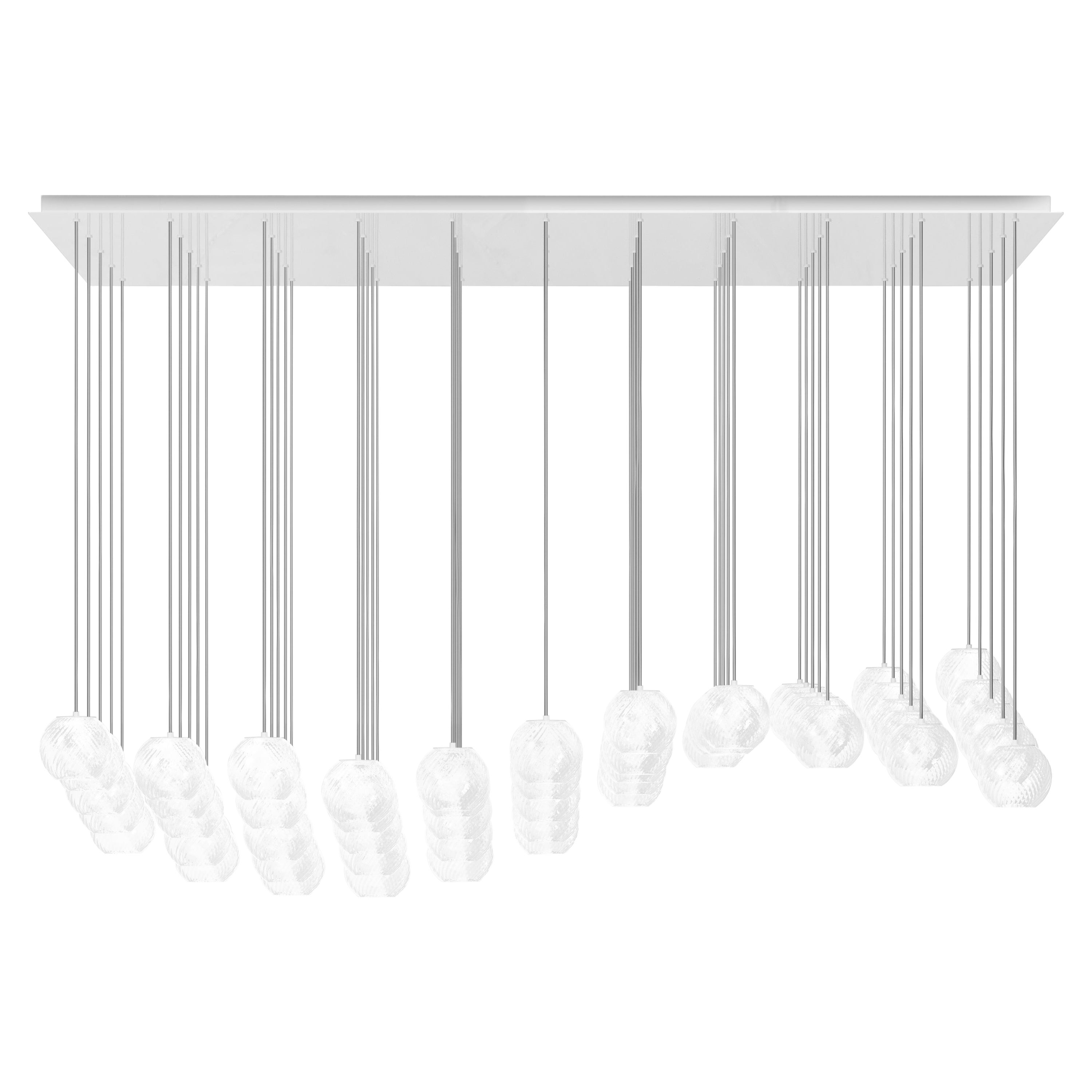 Vistosi-Pendelleuchte aus weiß gestreiftem Glas und glänzendem weißem Rahmen im Angebot