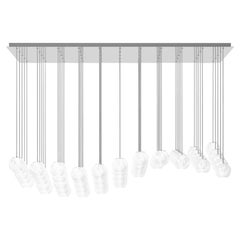 Lampe à suspension Vistosi en verre rayé blanc et cadre en acier miroir