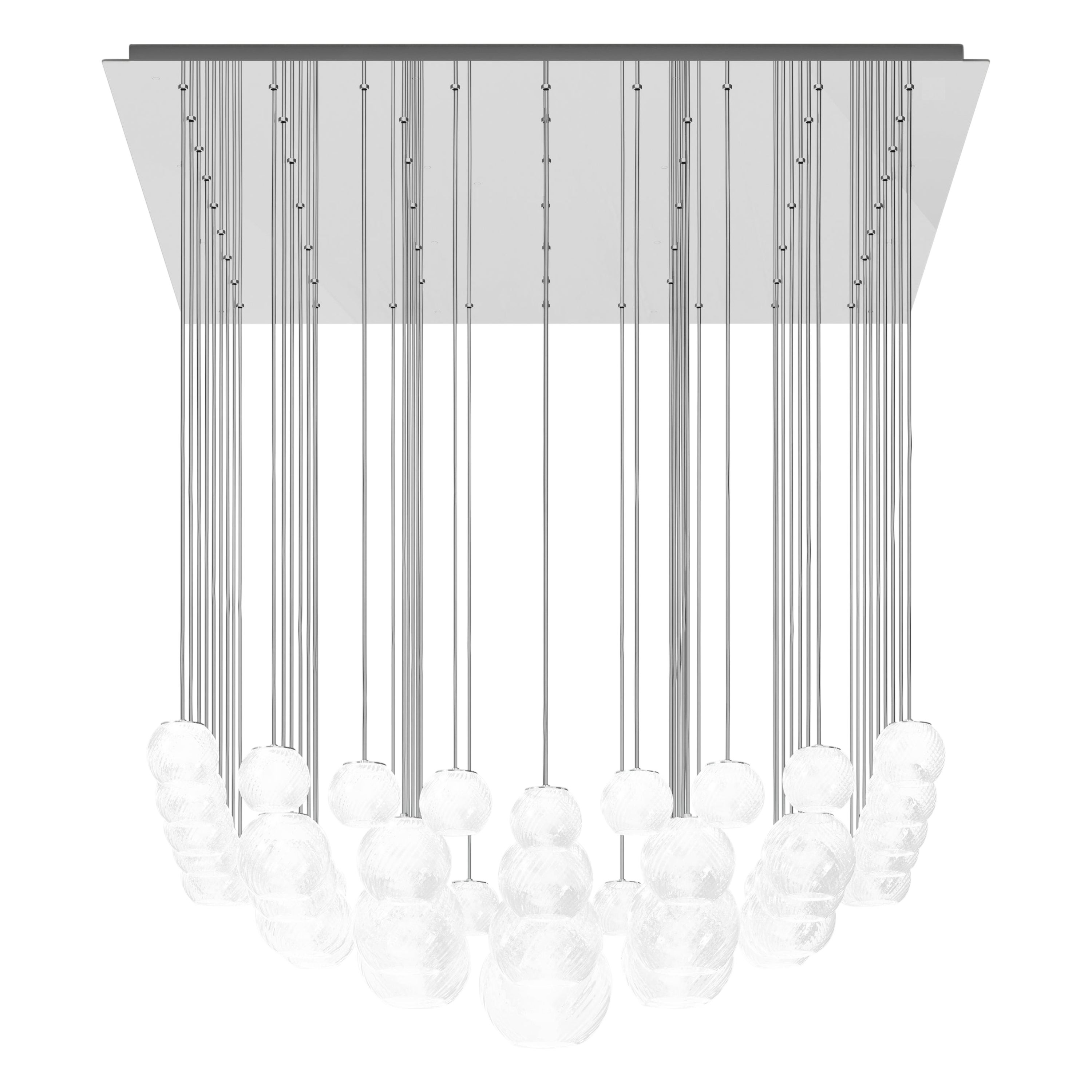 Lampe à suspension Vistosi en verre rayé blanc et cadre en acier miroir en vente