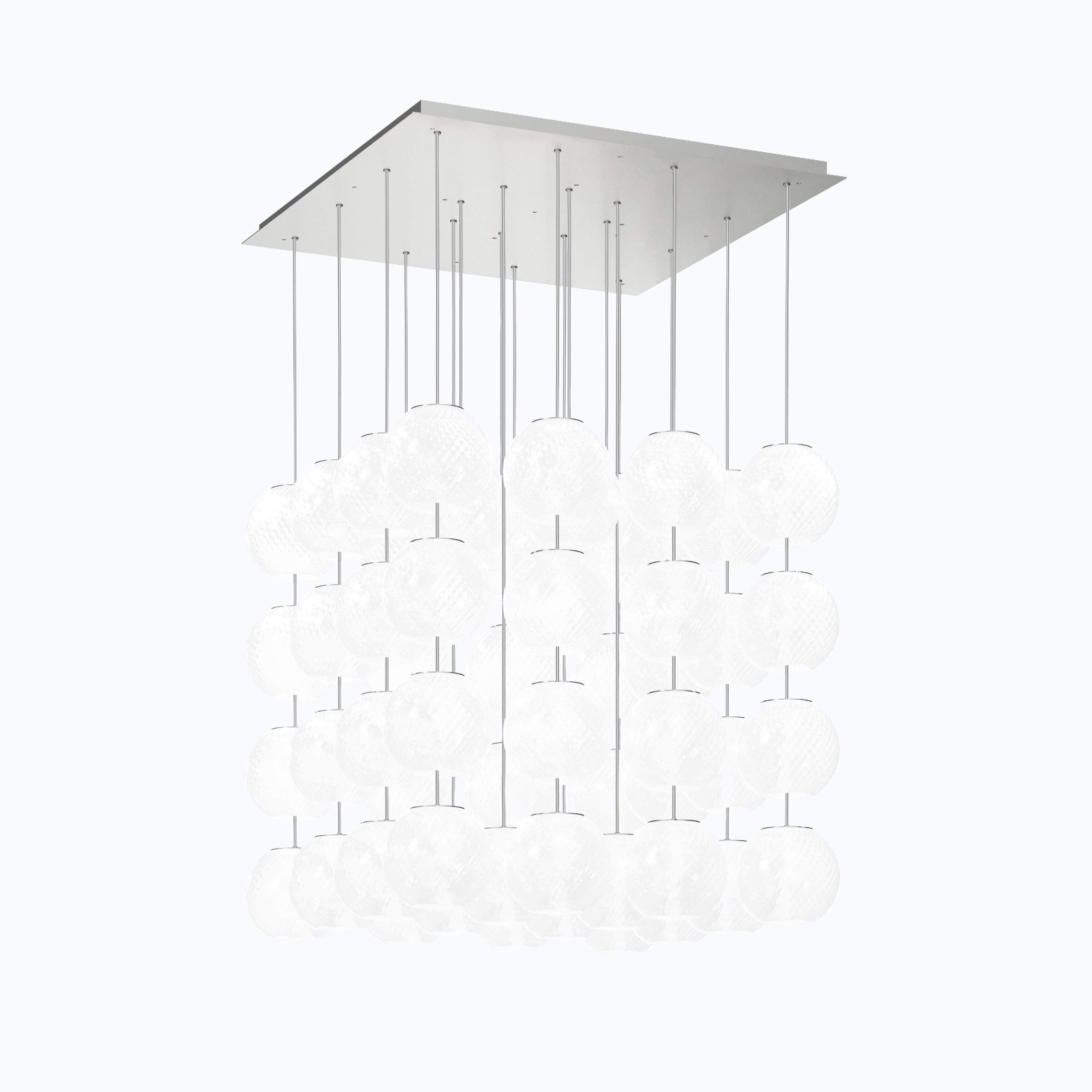 Modern Vistosi Pendant Light in White Striped Glass And Satin Nickel Frame For Sale