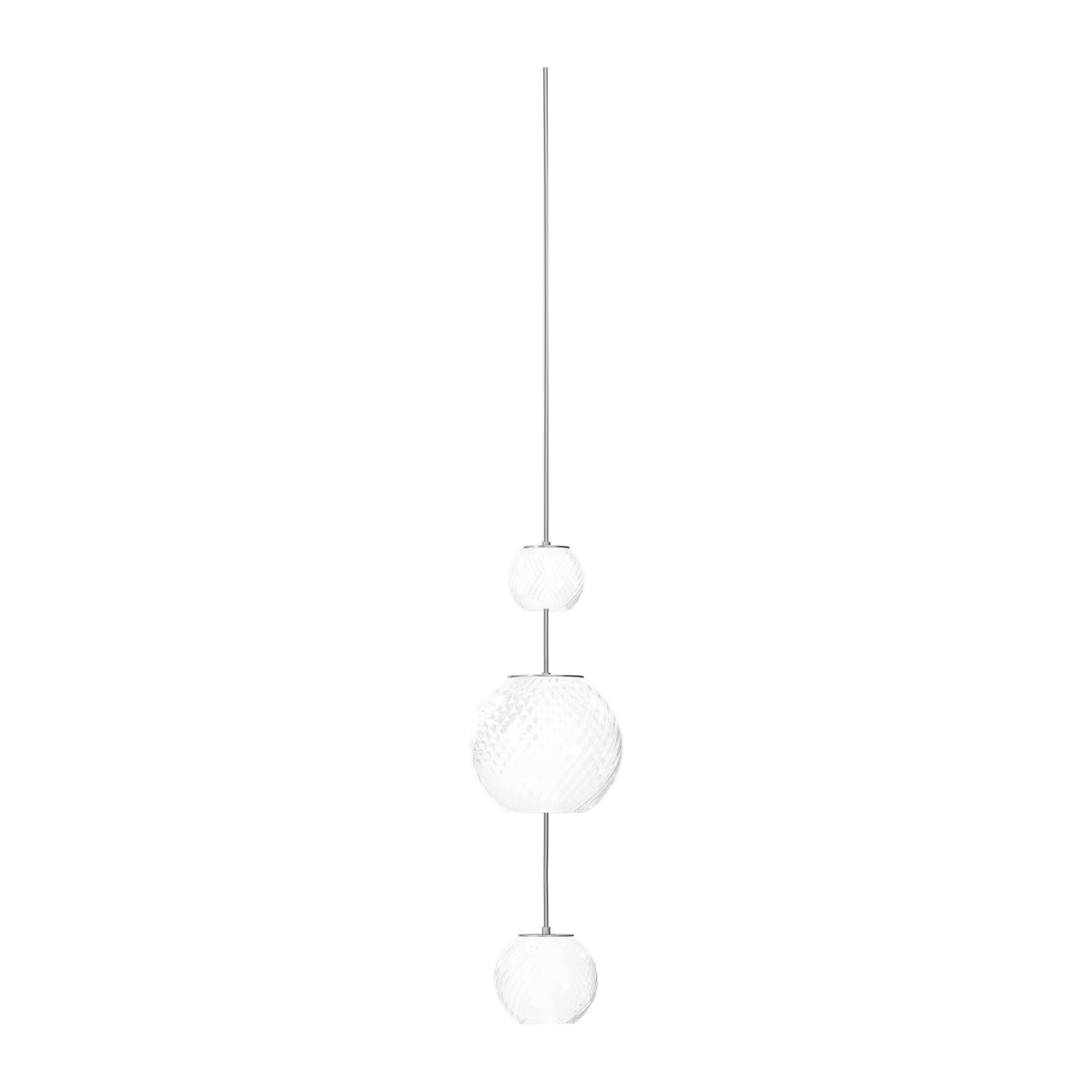 Lampada a sospensione Vistosi con vetro bianco a righe e montatura in nichel satinato in vendita