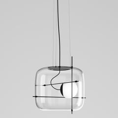 Vistosi Plot Pendant Light in Crystal Black Glass And Matt Black Frame