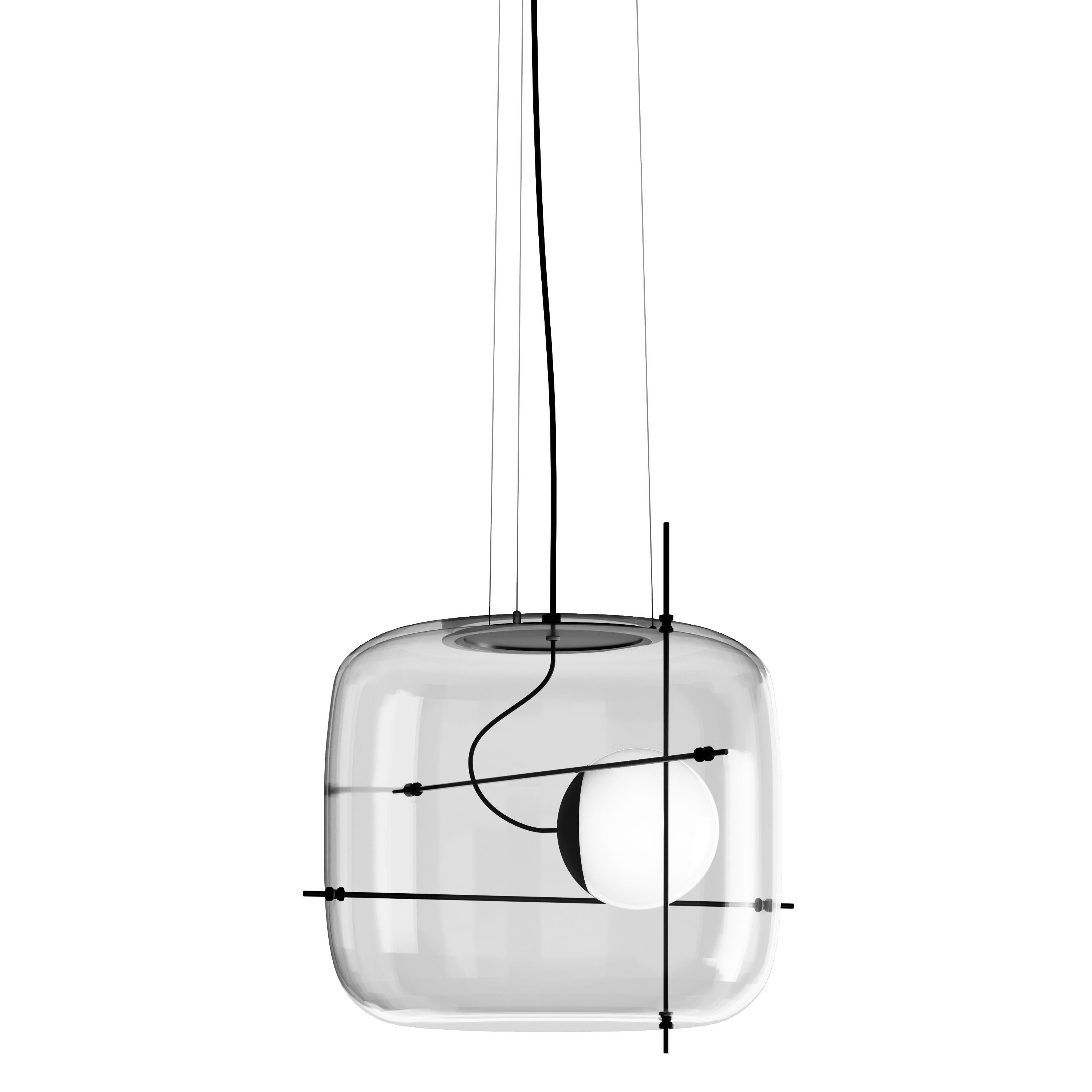 Modern Vistosi Plot Pendant Light in Crystal Black Glass And Matt Black Frame For Sale