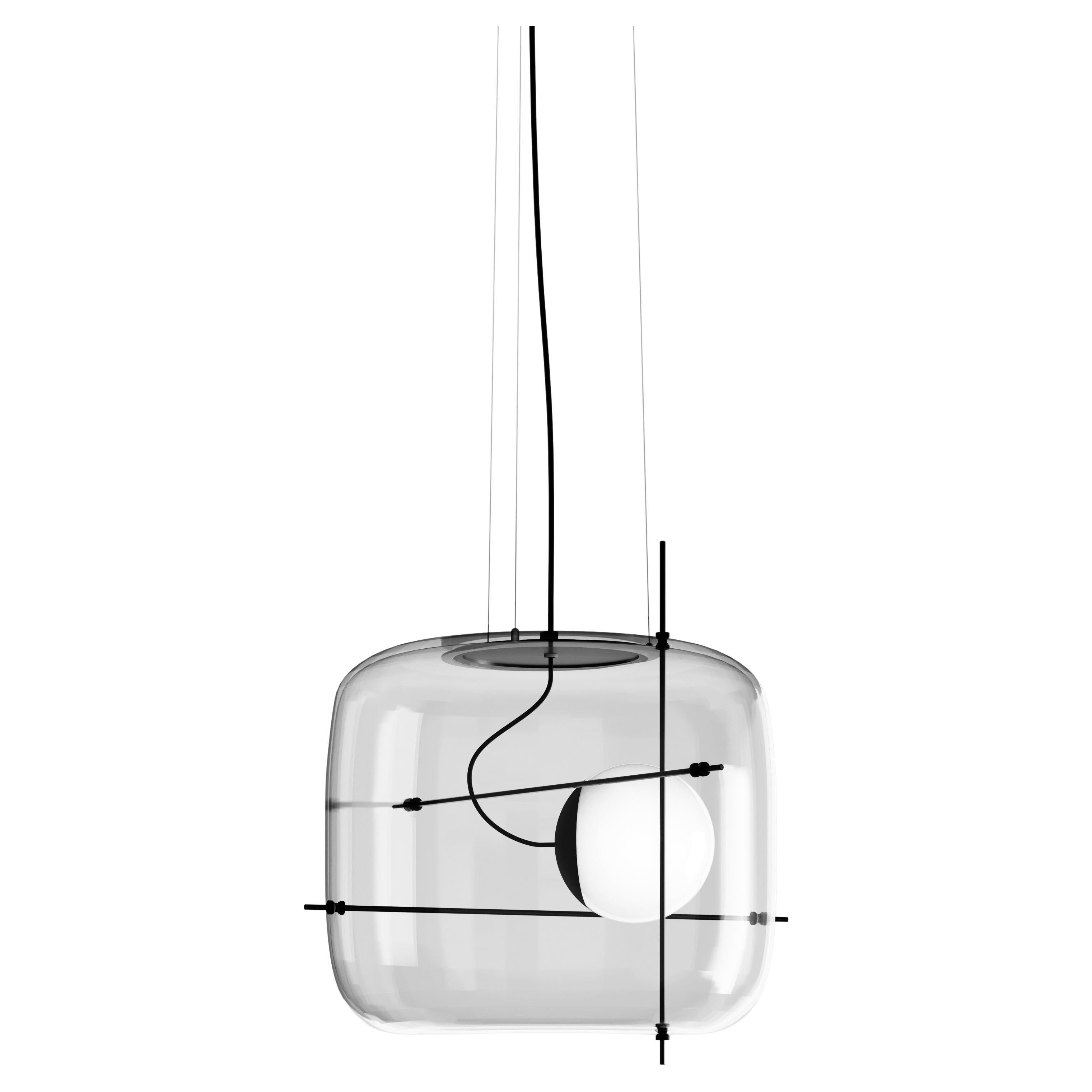 Vistosi Plot Pendant Light in Crystal Black Glass And Matt Black Frame For Sale