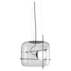Vistosi Plot Pendelleuchte aus schwarzem Kristallglas und mattschwarzem Rahmen