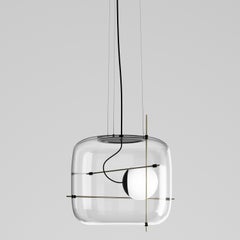 Vistosi Plot Pendant Light in Crystal Brass Glass And Matt Black Frame