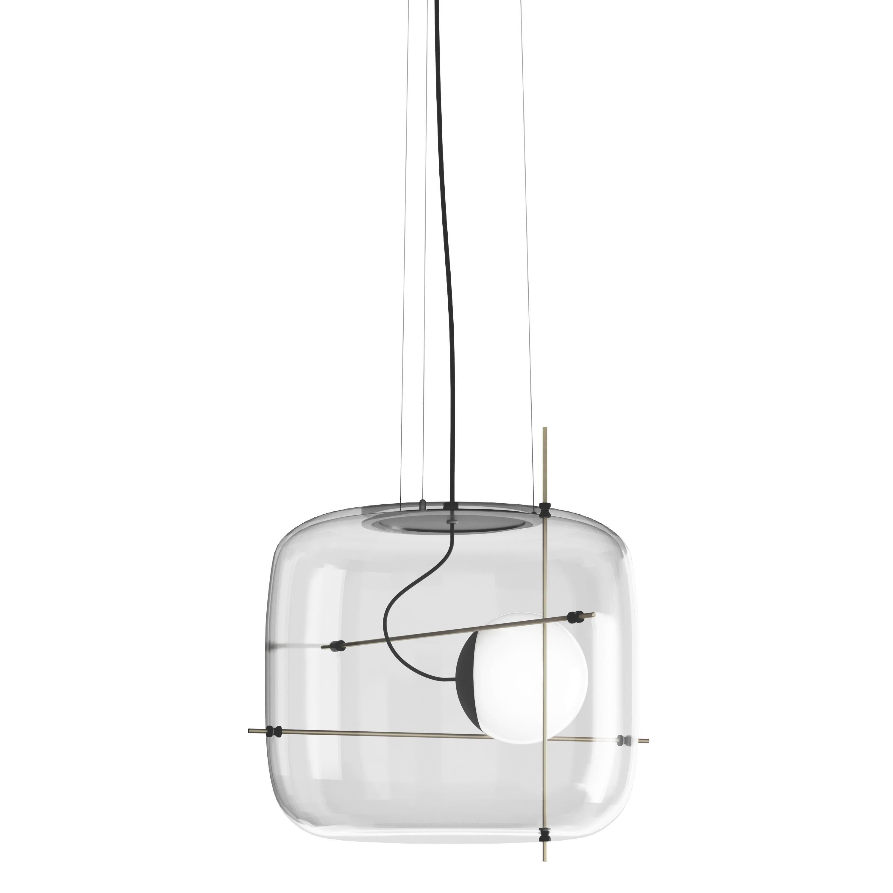 Modern Vistosi Plot Pendant Light in Crystal Brass Glass And Matt Black Frame For Sale
