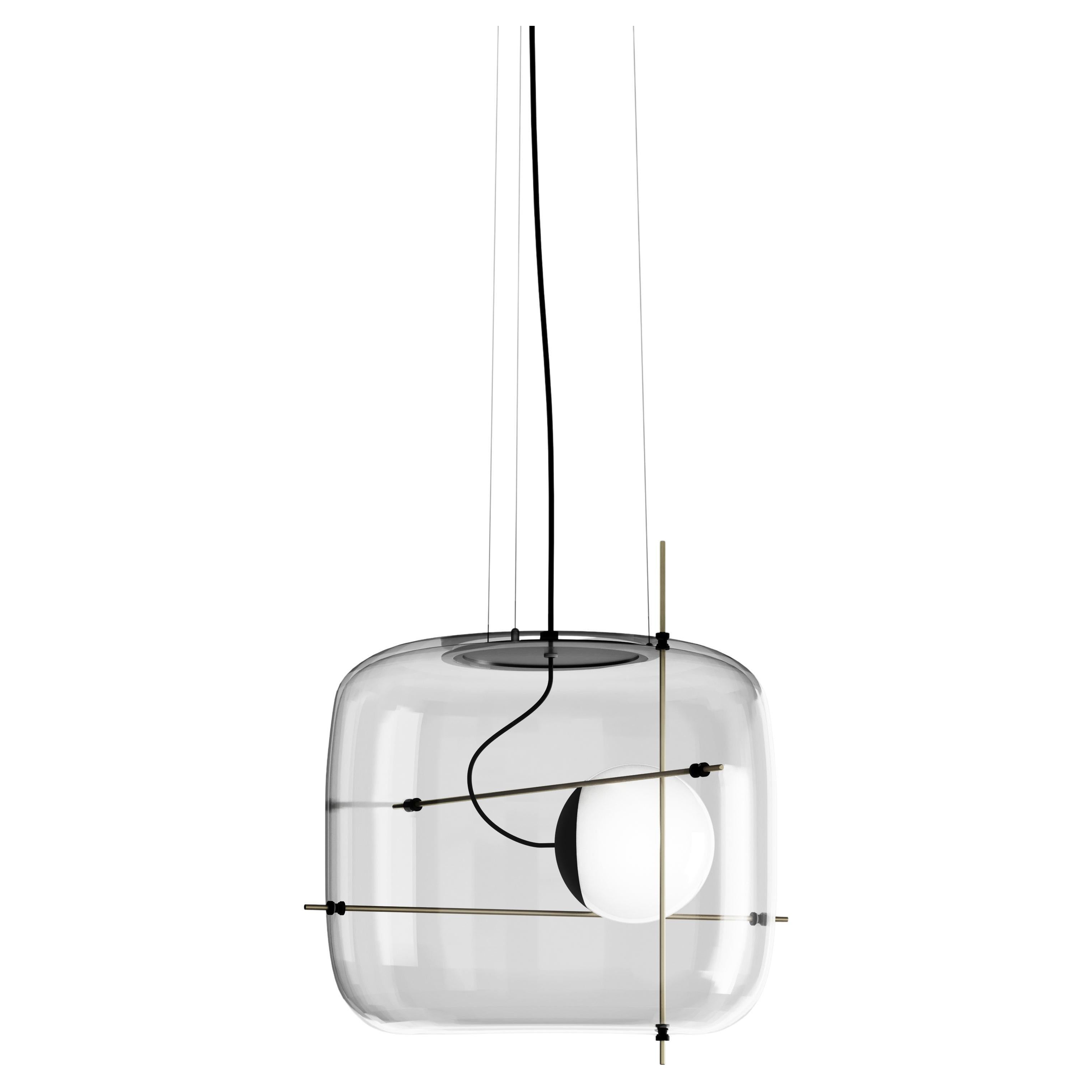 Vistosi Plot Pendelleuchte aus Kristall-Messingglas und mattschwarzem Rahmen im Angebot