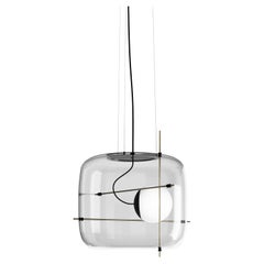 Vistosi Plot Pendant Light in Crystal Brass Glass And Matt Black Frame