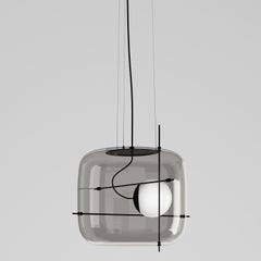 Vistosi Plot Pendant Light in Smoky Black Glass And Matt Black Frame