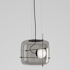 Vistosi Plot Pendant Light in Smoky Brass Glass And Matt Black Frame