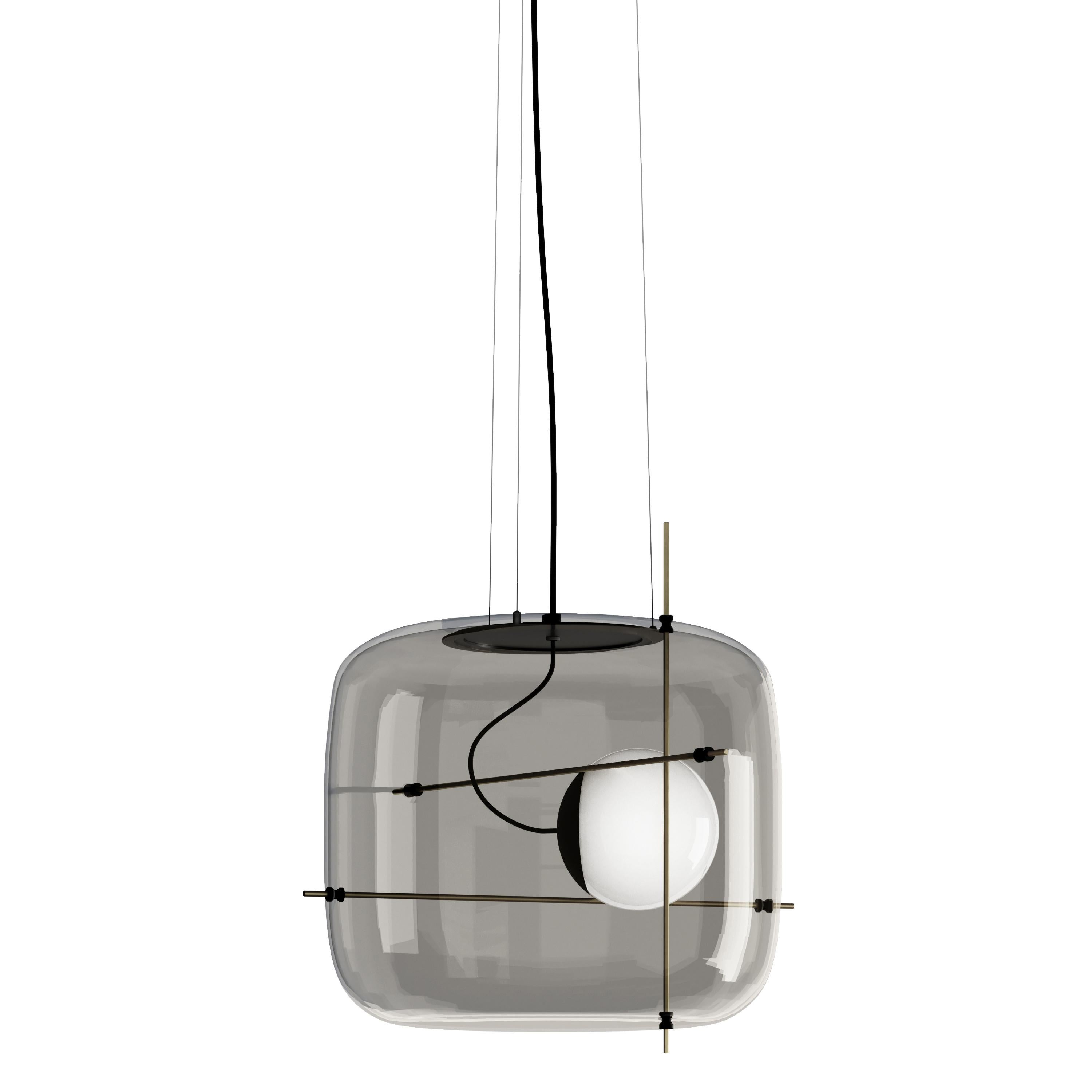 Modern Vistosi Plot Pendant Light in Smoky Brass Glass And Matt Black Frame For Sale