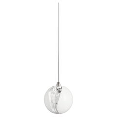 Lampe à suspension Vistosi Poc 16 en verre blanc et cristal avec cadre en nickel satiné