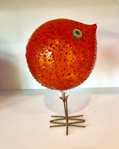 Vistosi Pulcino Bird by Alessandro Pianon Murano Glass Sculpture Copper Legs