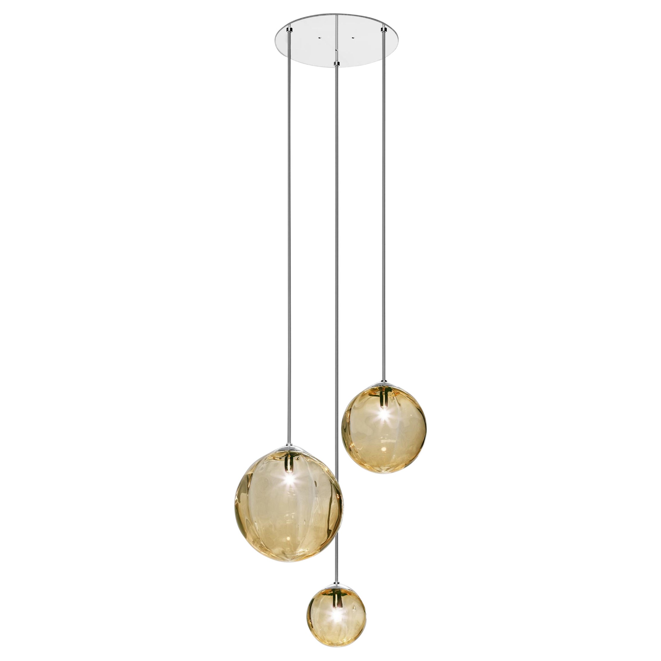 Lampe de marionnette multipendant Vistosi avec cadre en verre transparent ambré et chrome brillant