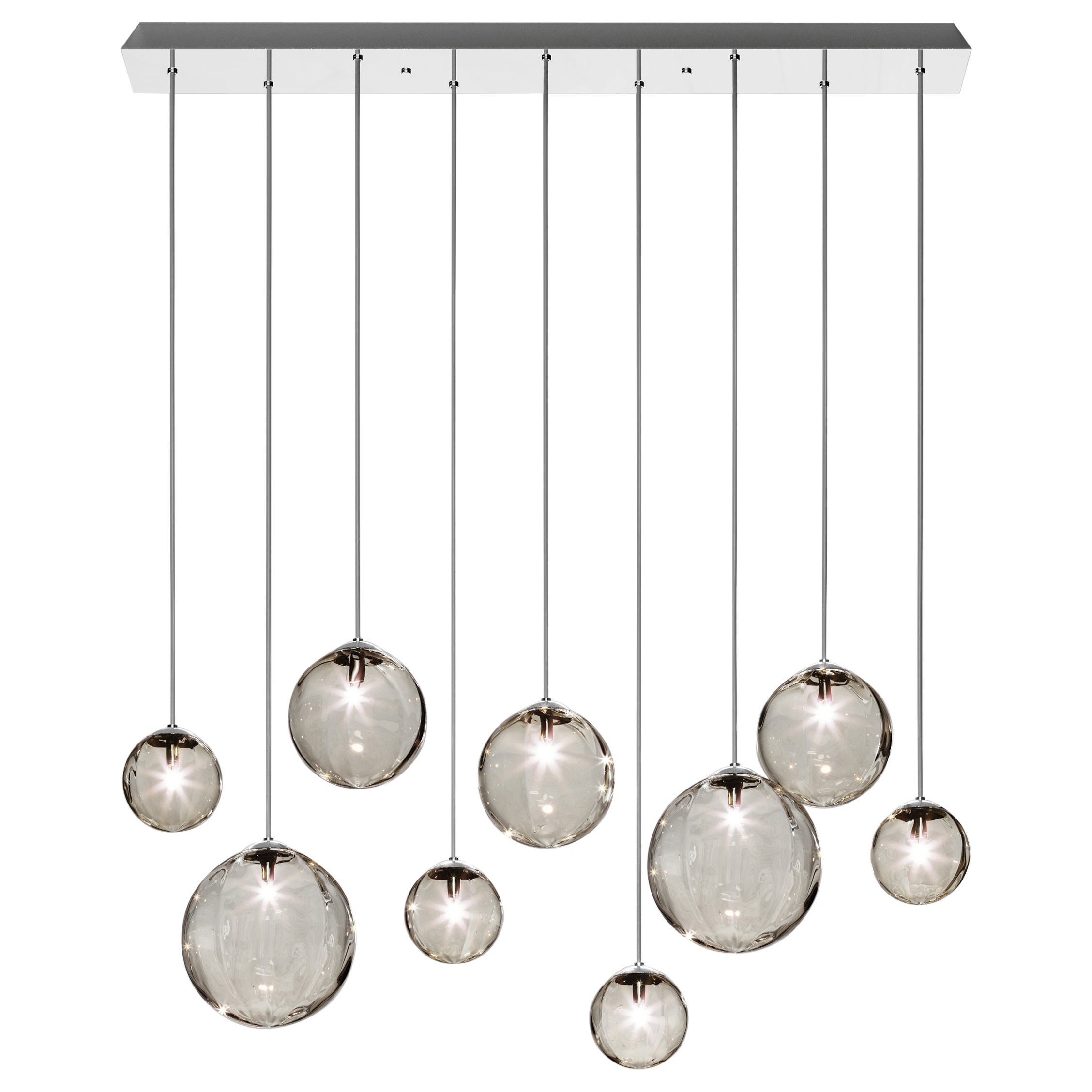 Vistosi Puppet Multipendant Light in vetro trasparente fumé montatura cromata lucida
