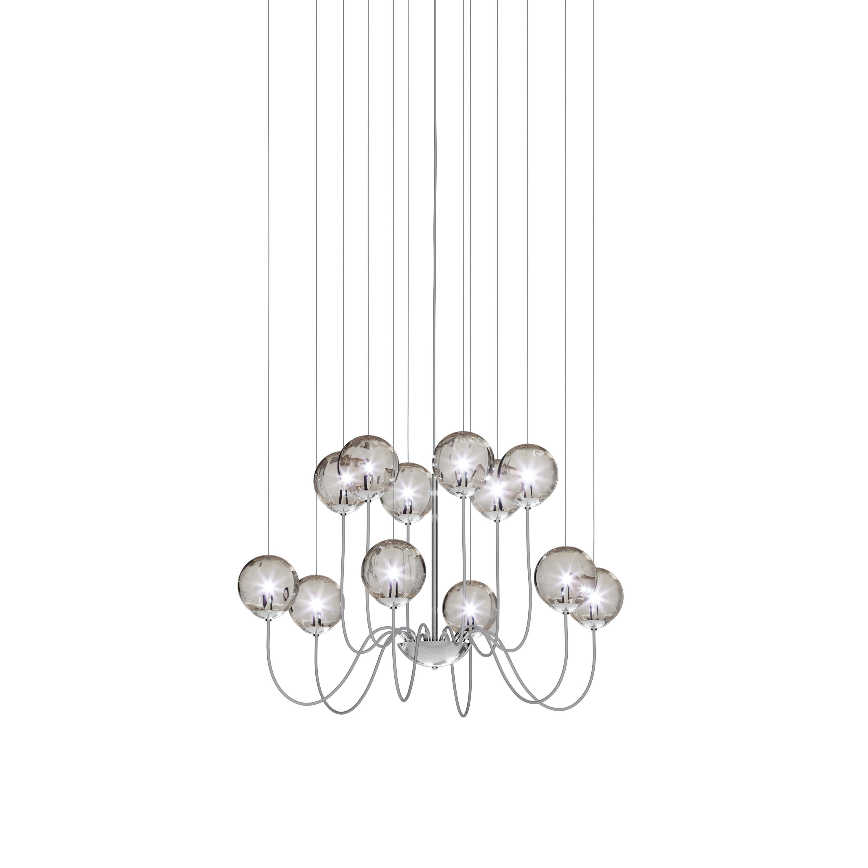 Modern Vistosi Puppet Pendant Light in Smoky Transparent Glass And Glossy Ghrome Frame For Sale