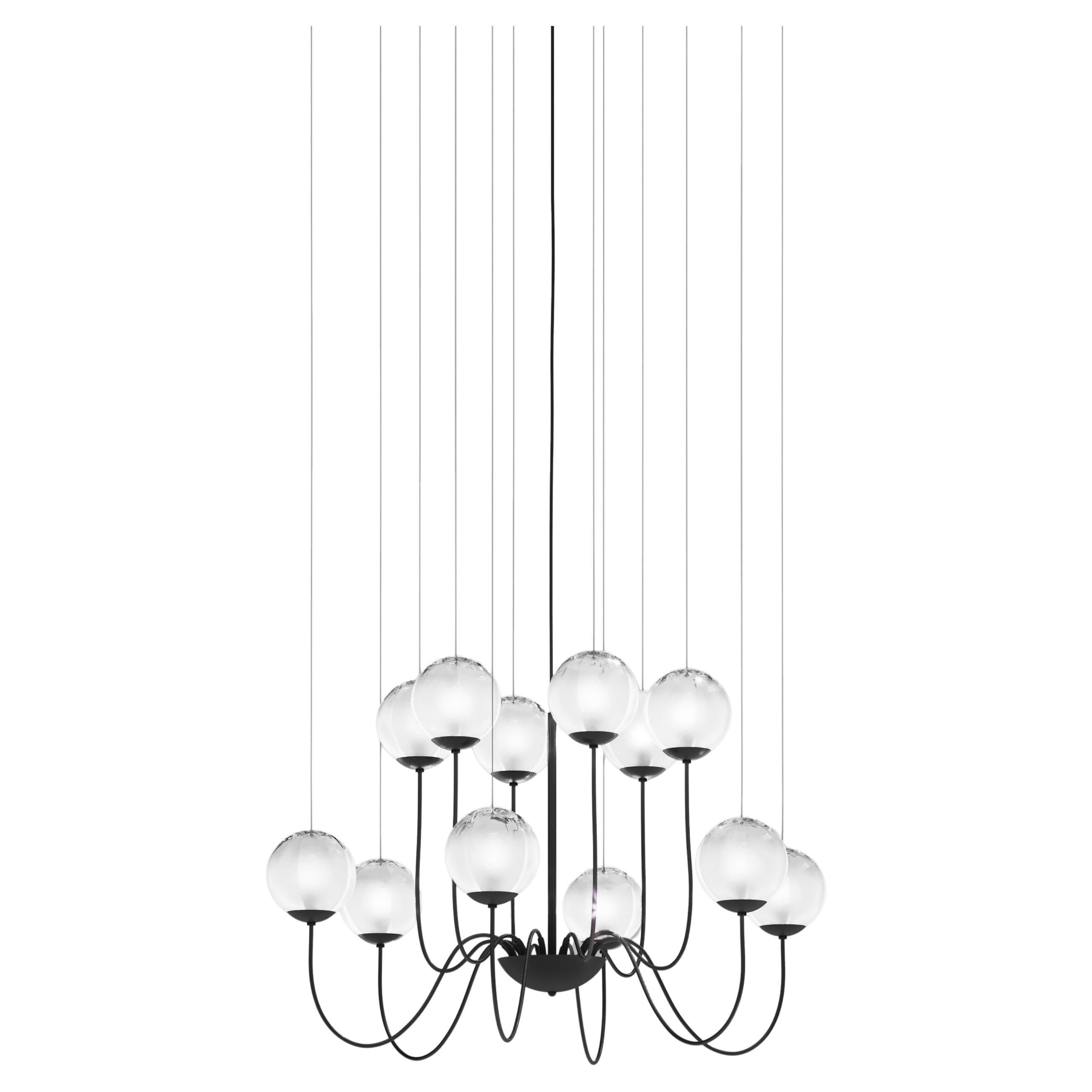 Vistosi Puppet Pendant Light in White Shaded Glass And Matt Black Frame