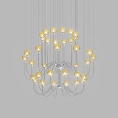 Vistosi Puppet Pendant Light in Amber Transparent Glass And Glossy Chrome Frame