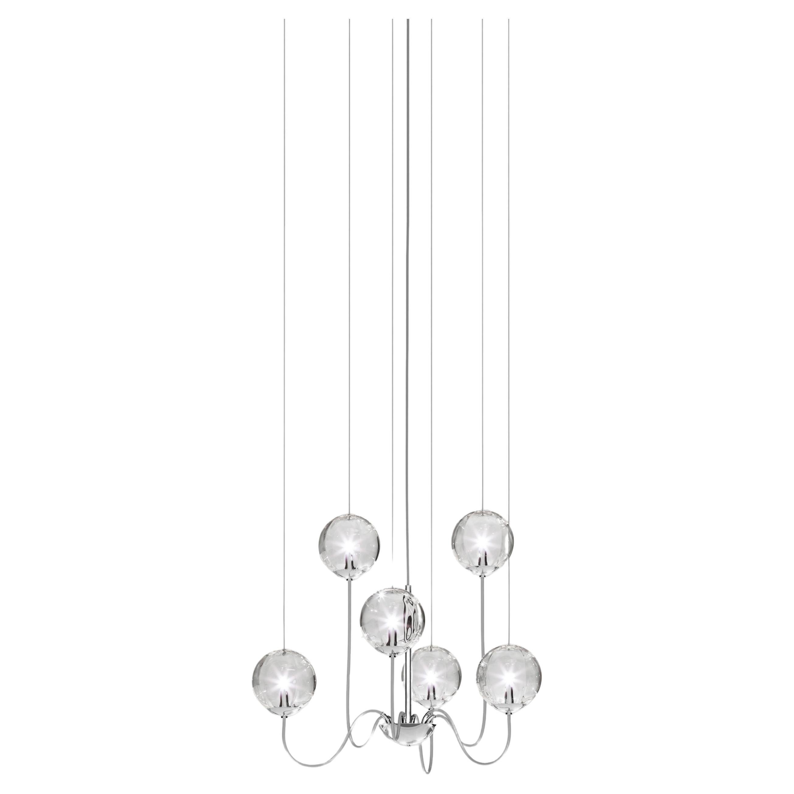 Vistosi Puppet Pendant Light in vetro trasparente e montatura cromata lucida