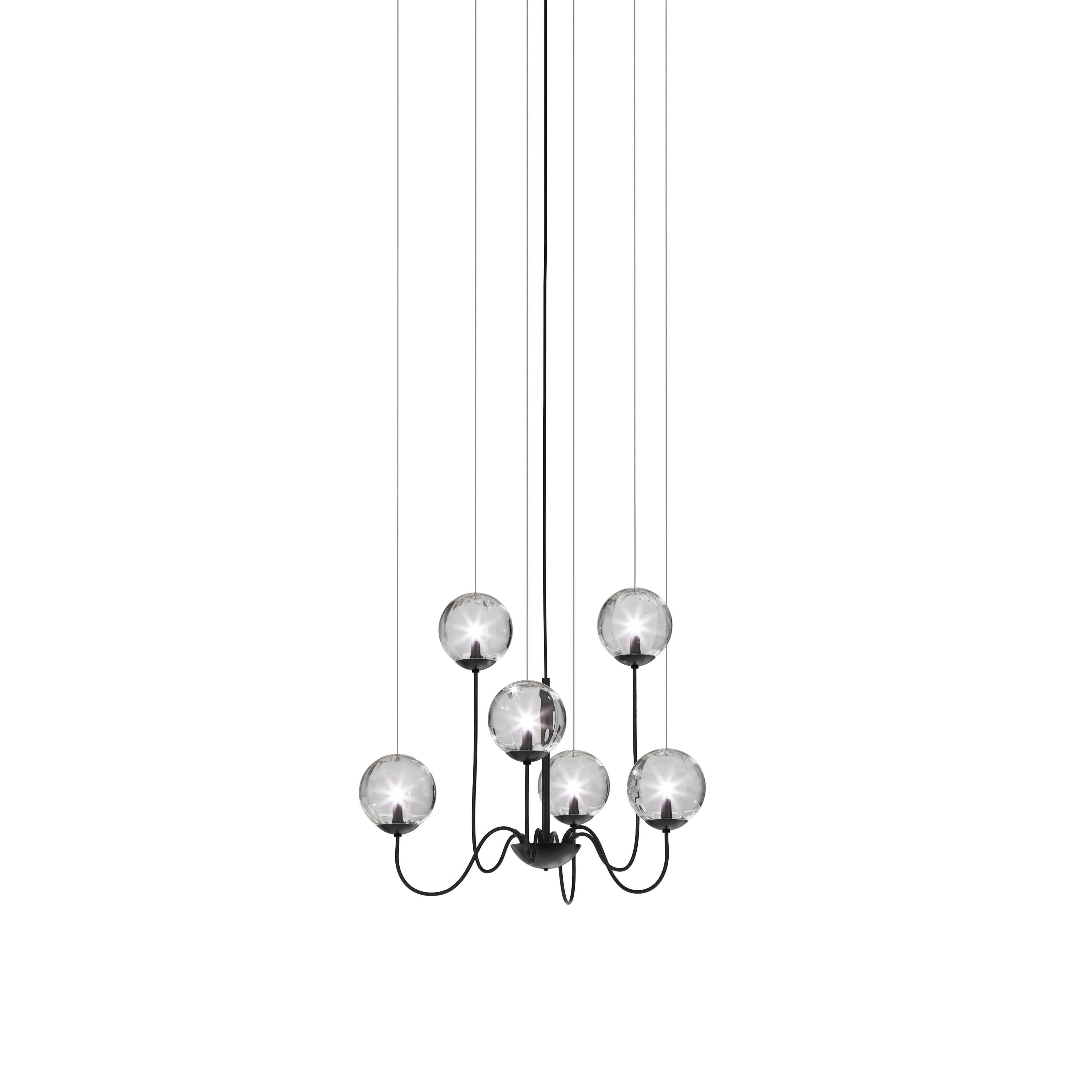 Moderno Vistosi Puppet Pendant Light in vetro trasparente e cornice nera opaca in vendita