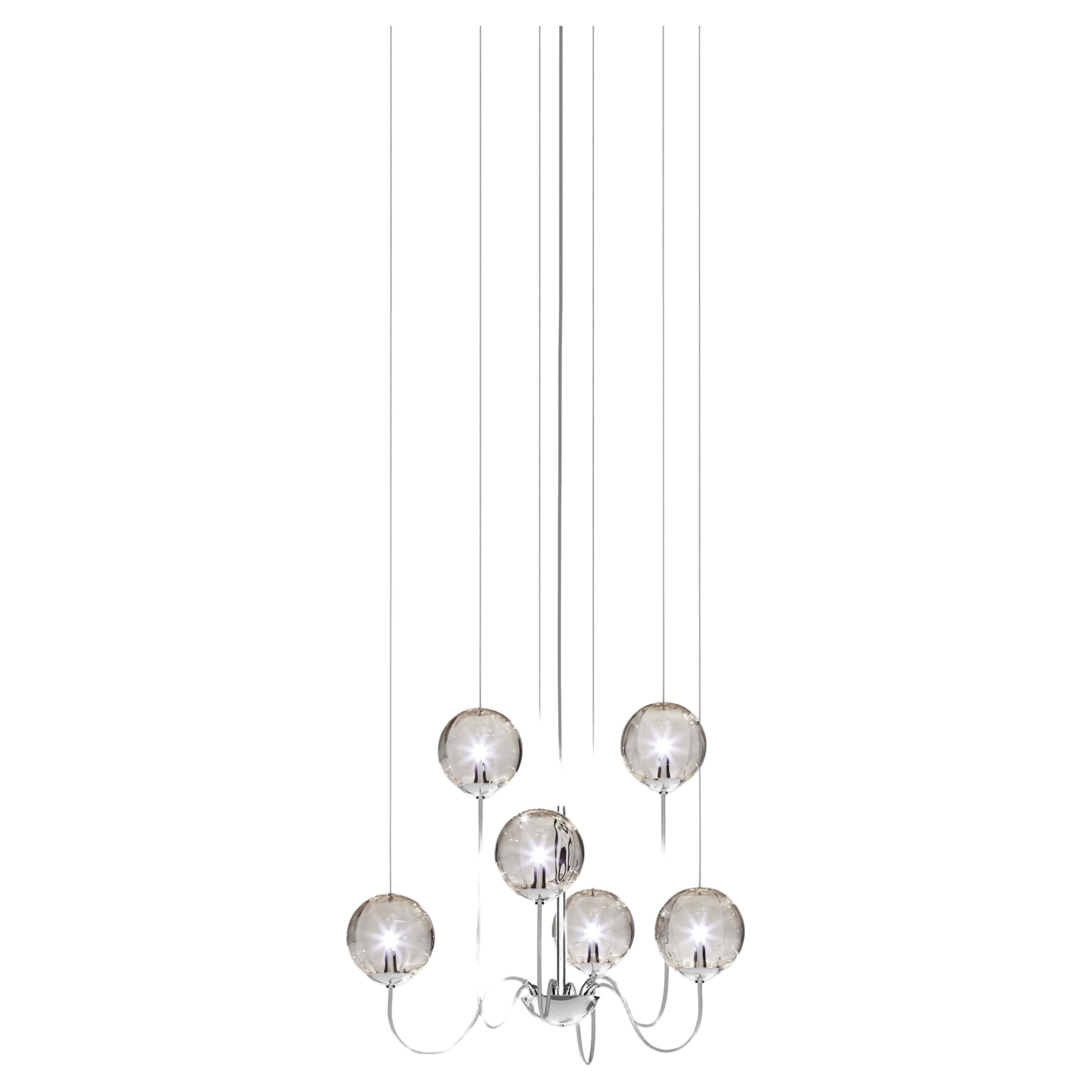 Vistosi Puppet Pendant Light in Smoky Transparent Glass And Glossy Chrome Frame For Sale