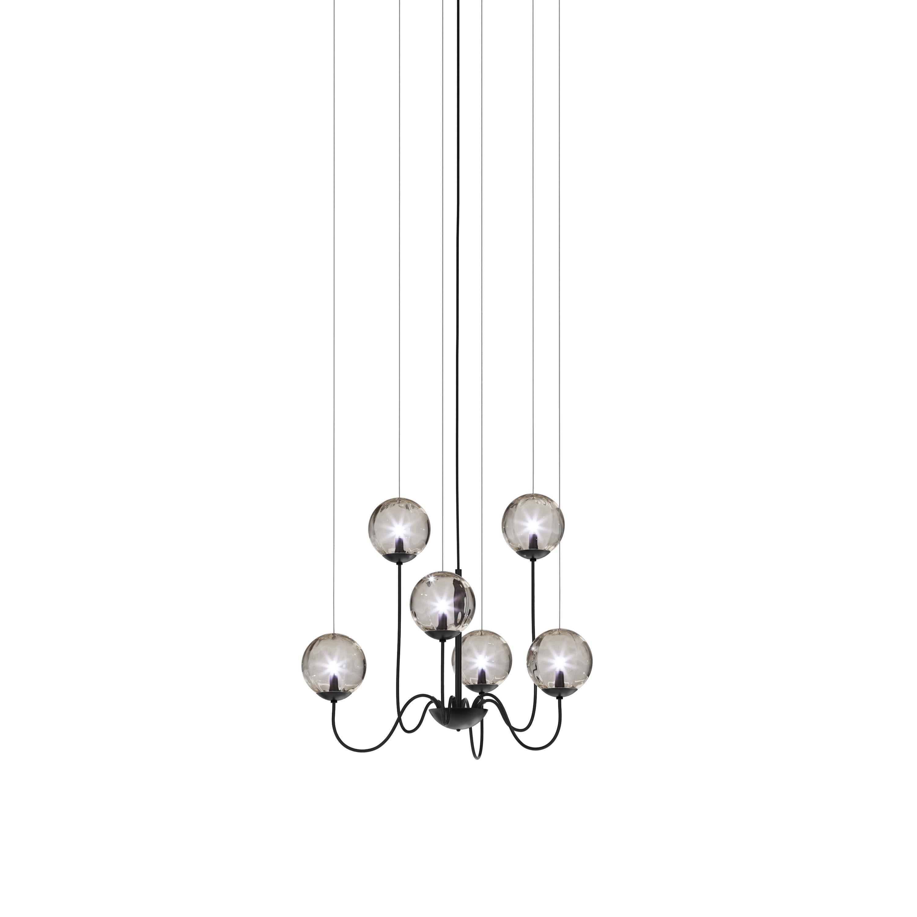 Moderno Vistosi Puppet Pendant Light in vetro trasparente fumé e montatura nera opaca in vendita