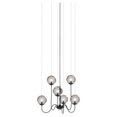 Vistosi Puppet Pendant Light in Smoky Transparent Glass And Matt Black Frame