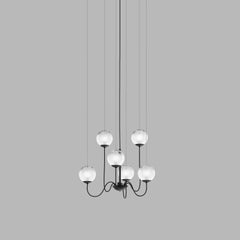 Vistosi Puppet Pendant Light in White Shaded Glass And Matt Black Frame
