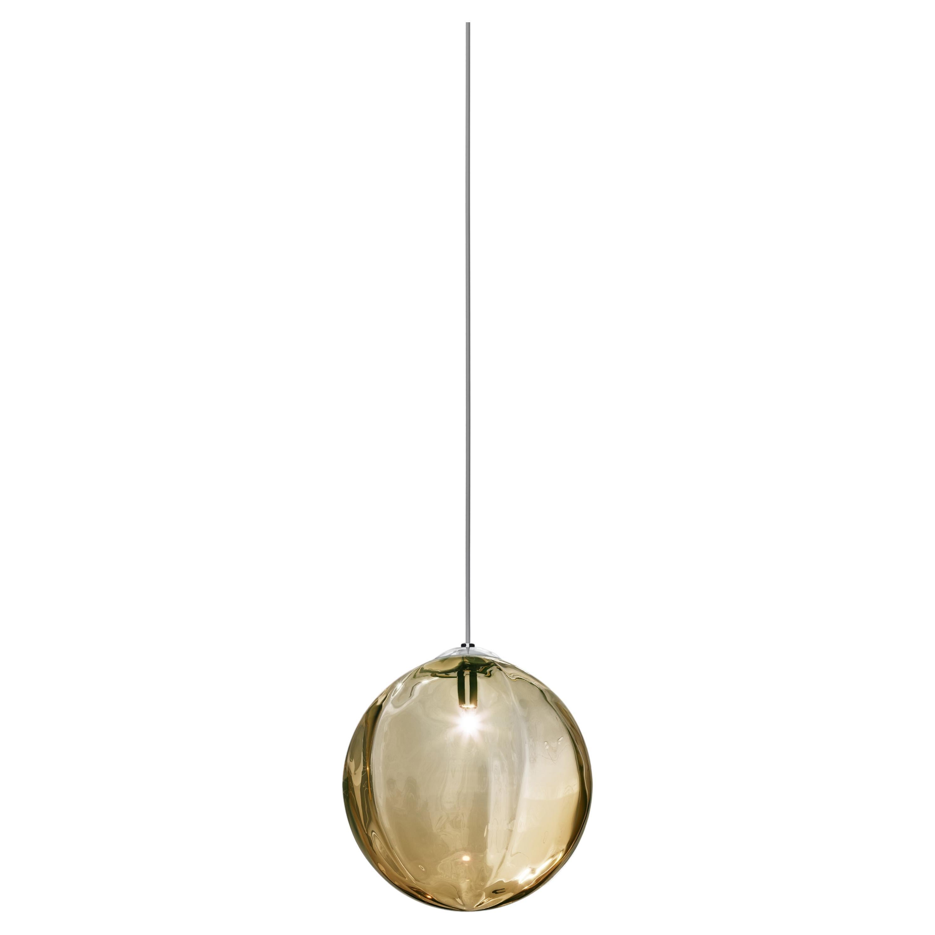 Vistosi Puppet Pendant Light in Amber Transparent Glass And Glossy Chrome Frame For Sale