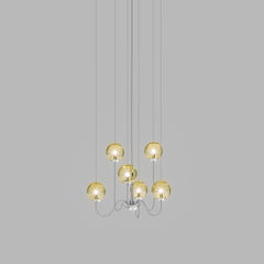 Vistosi Puppet Pendant Light in Amber Transparent Glass And Glossy Chrome Frame